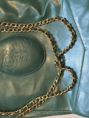 Green Leather Shoulder Bag with Gold Chain Strap
